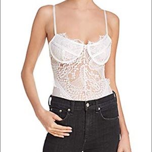 Revolve Bardot White Lace Bodysuit